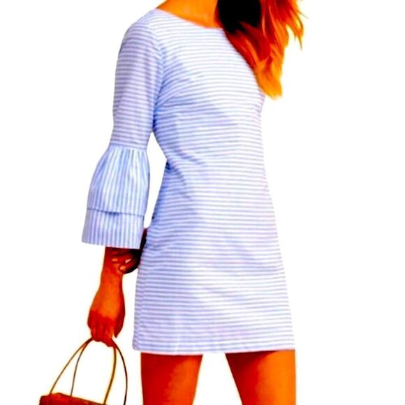 English Factory Dresses & Skirts - ENGLISH FACTORY BLUE & WHITE STRIPED BELL SLEEVE DRESS L NWT